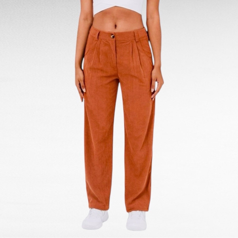 HALARA | Bombay Brown Mid Rise Button Zipper Side Pocket Casual Corduroy Pants - Picture 8 of 10